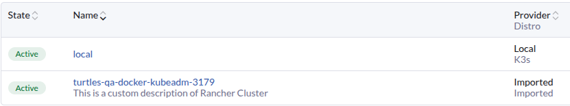 Importierter Rancher-Cluster mit benutzerdefinierter Beschreibung