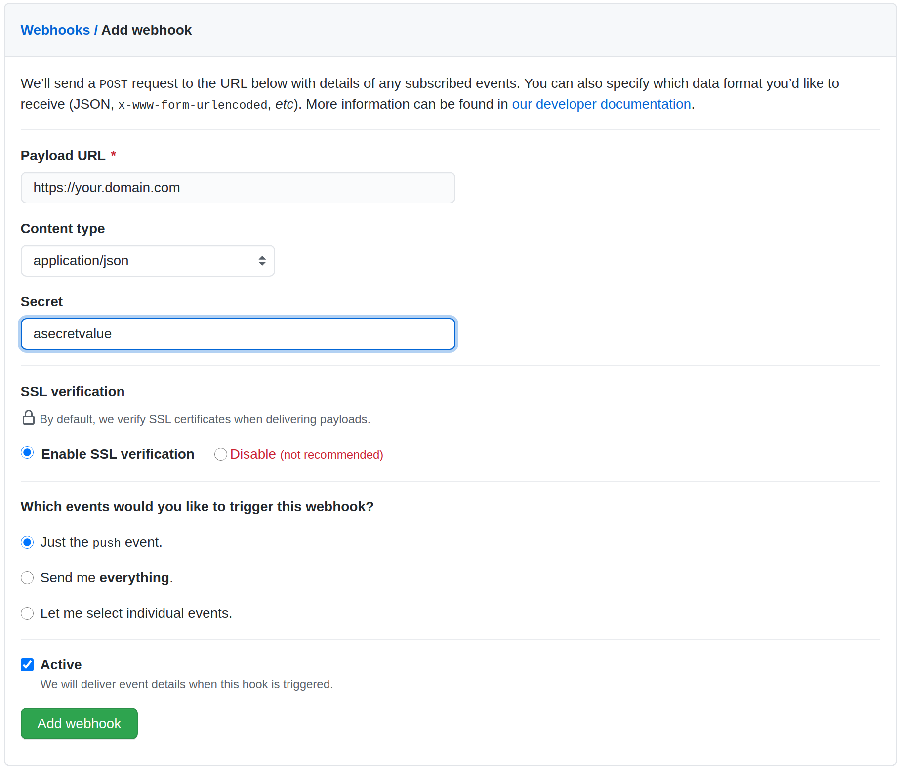 webhook example on Github