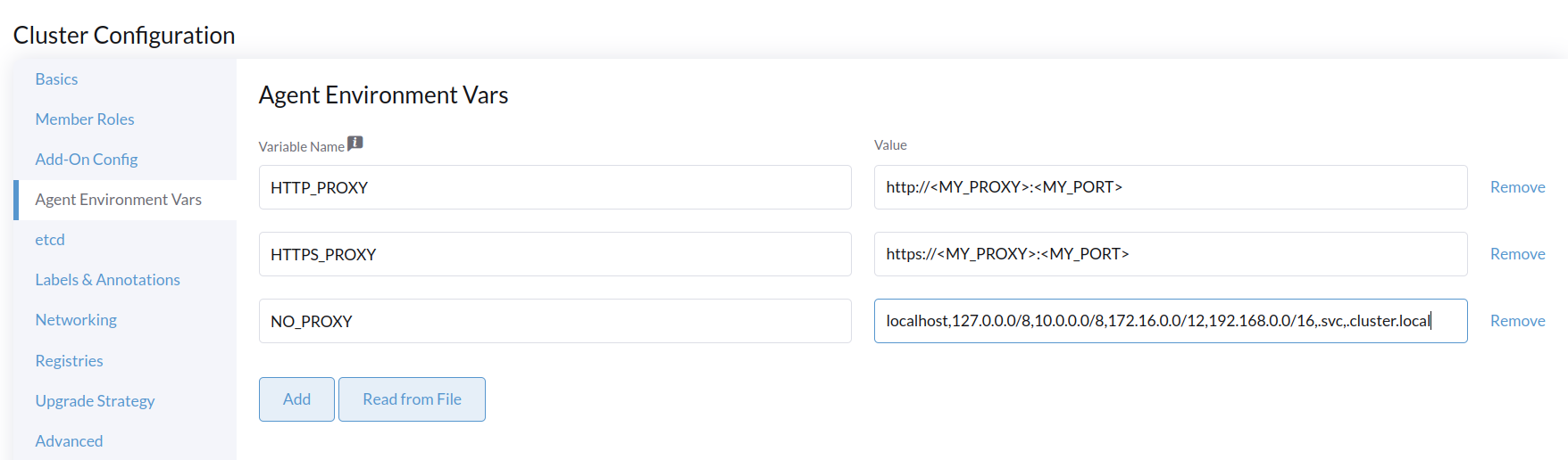 Ajouter les paramètres de proxy pour SUSE® Rancher Prime: OS Manager le cluster