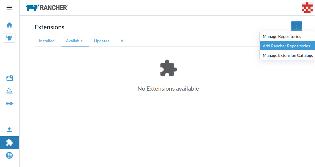 Adicionar repositório de extensões do Rancher Manager
