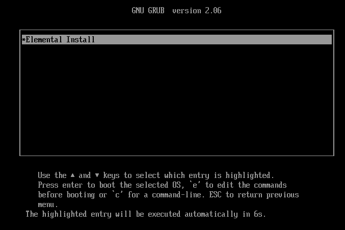 SUSE® Rancher Prime: OS Manager menu de instalação do grub do SO