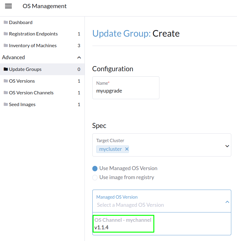 Selecionar Versão de SO no Grupo de Fazer Upgrade