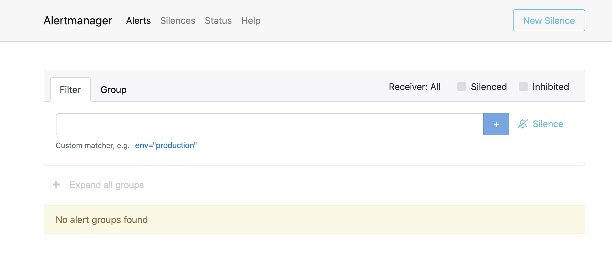 Interface utilisateur d’Alertmanager