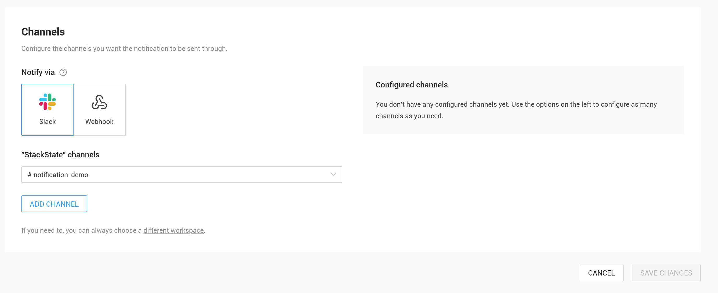 Selecciona el canal de Slack