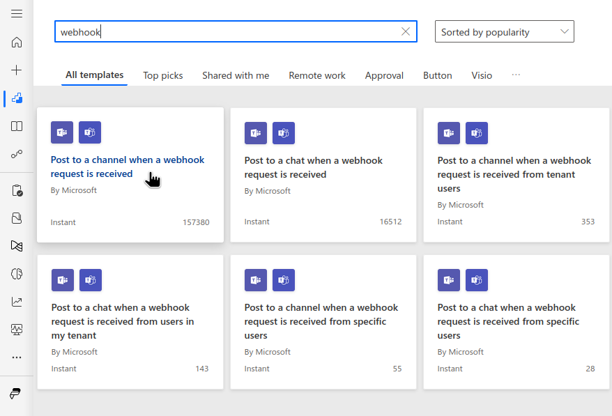 Crear flujo a partir de la plantilla Webhook