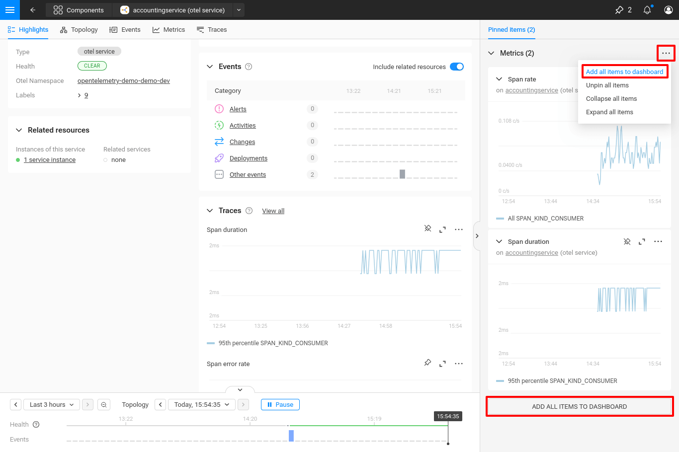 Ajouter tous les éléments épinglés