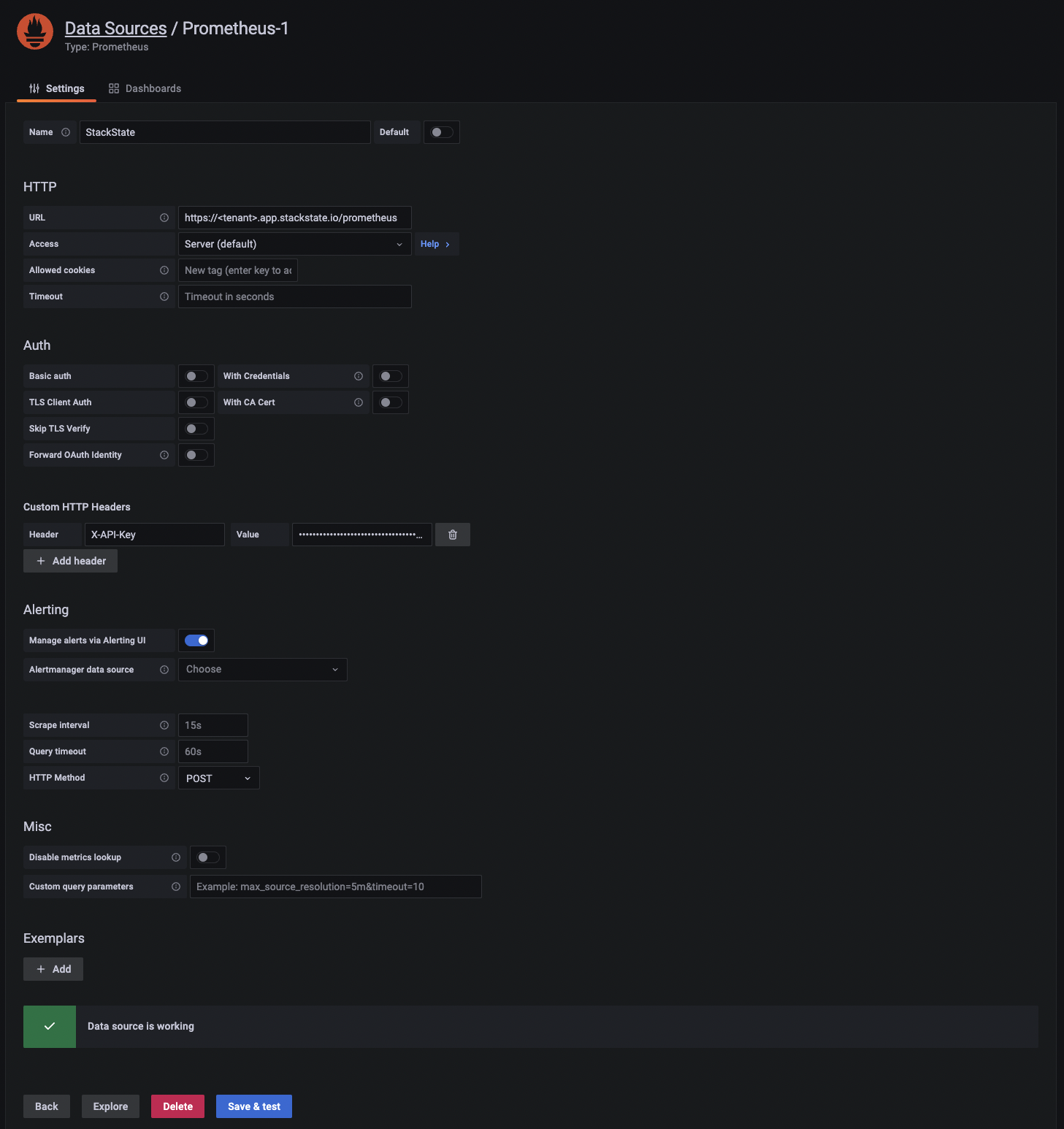Configuration de la source de données Grafana