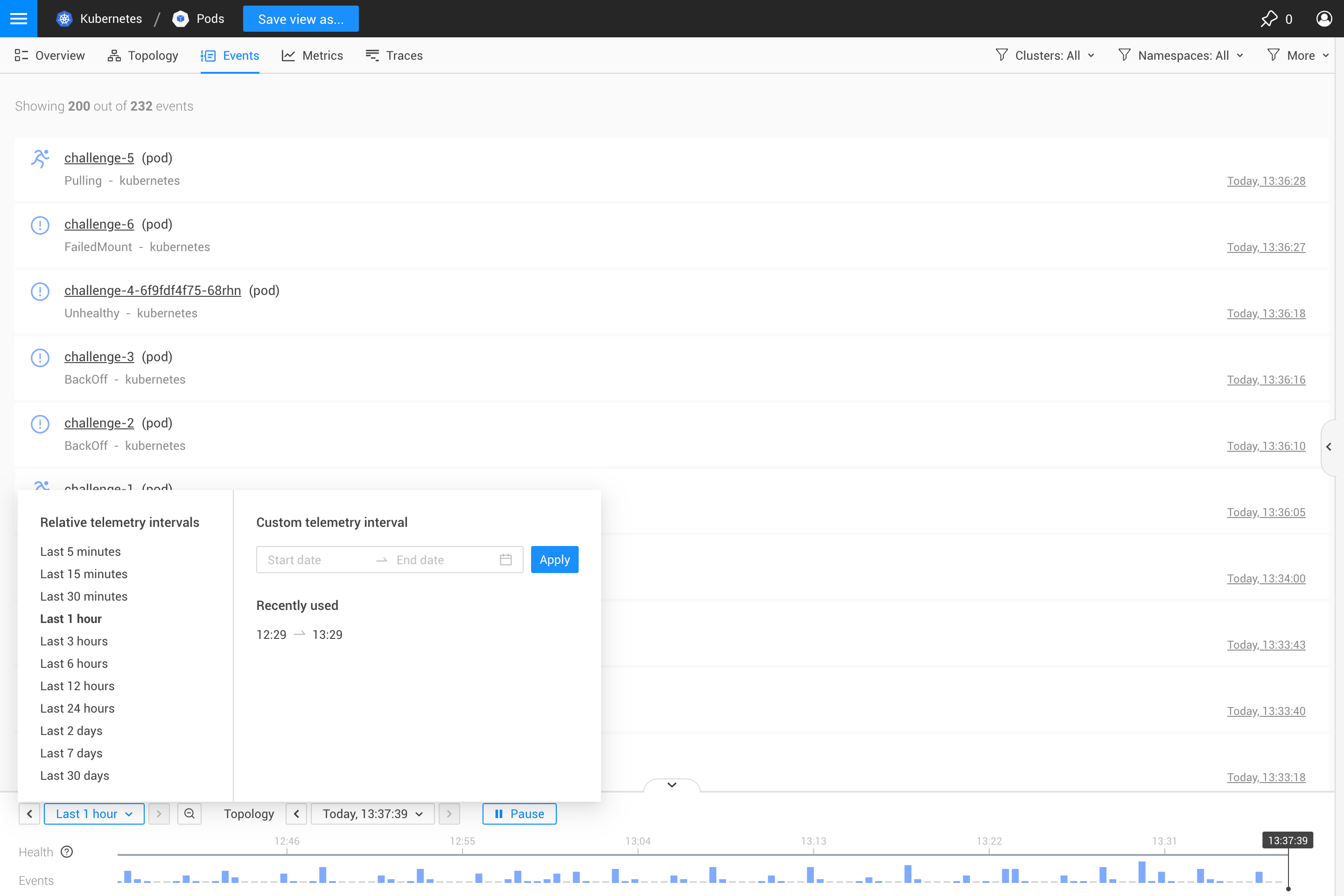 Linha do tempo de eventos