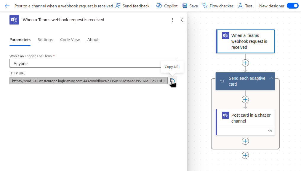 Selecionar URL do Fluxo