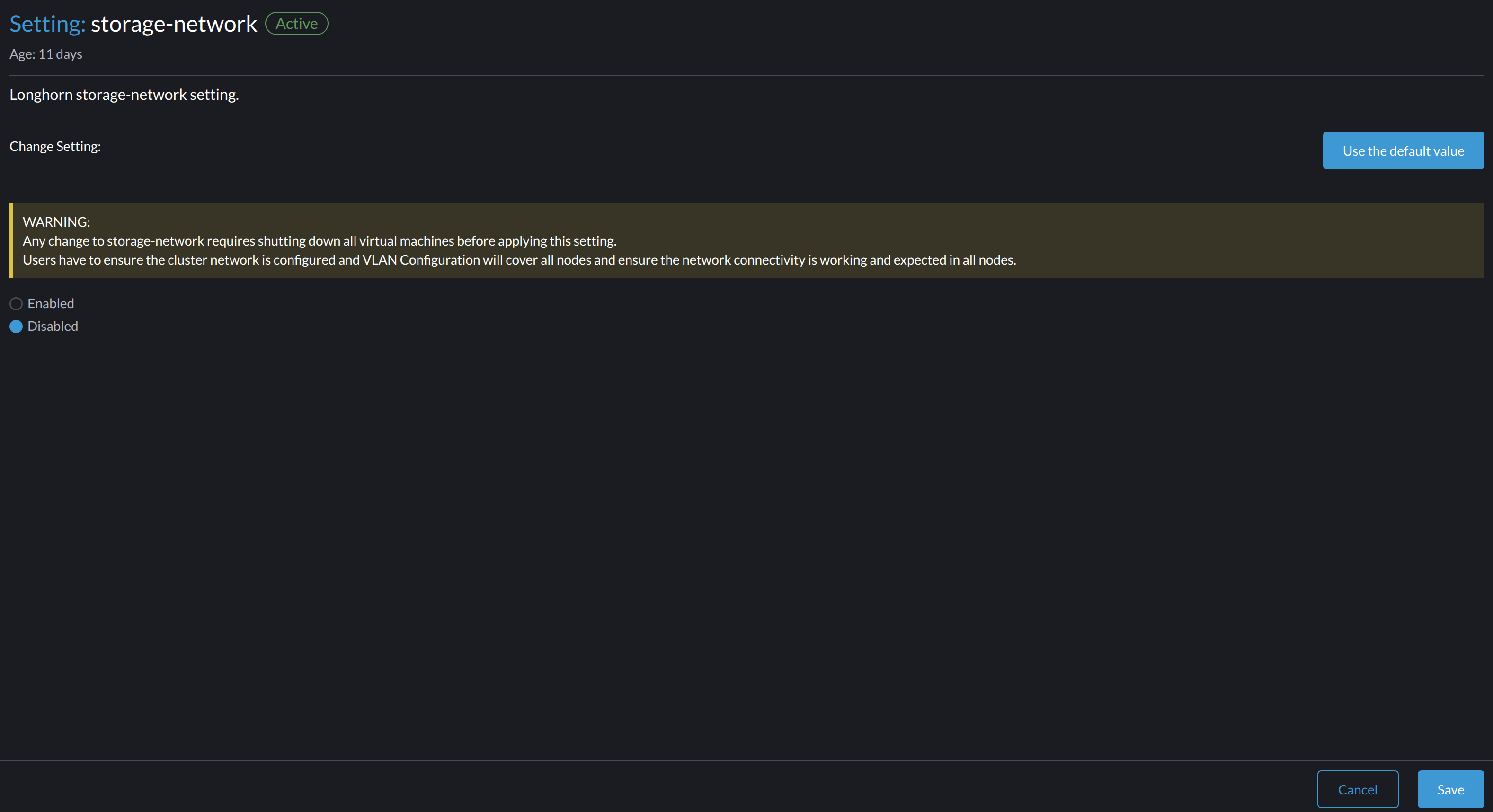 Storage network disabled