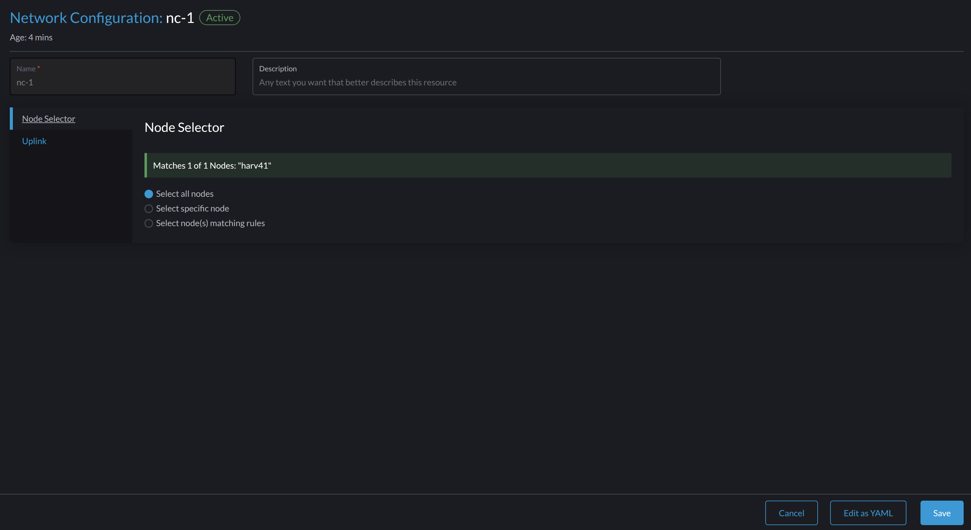 Network configuration node selector
