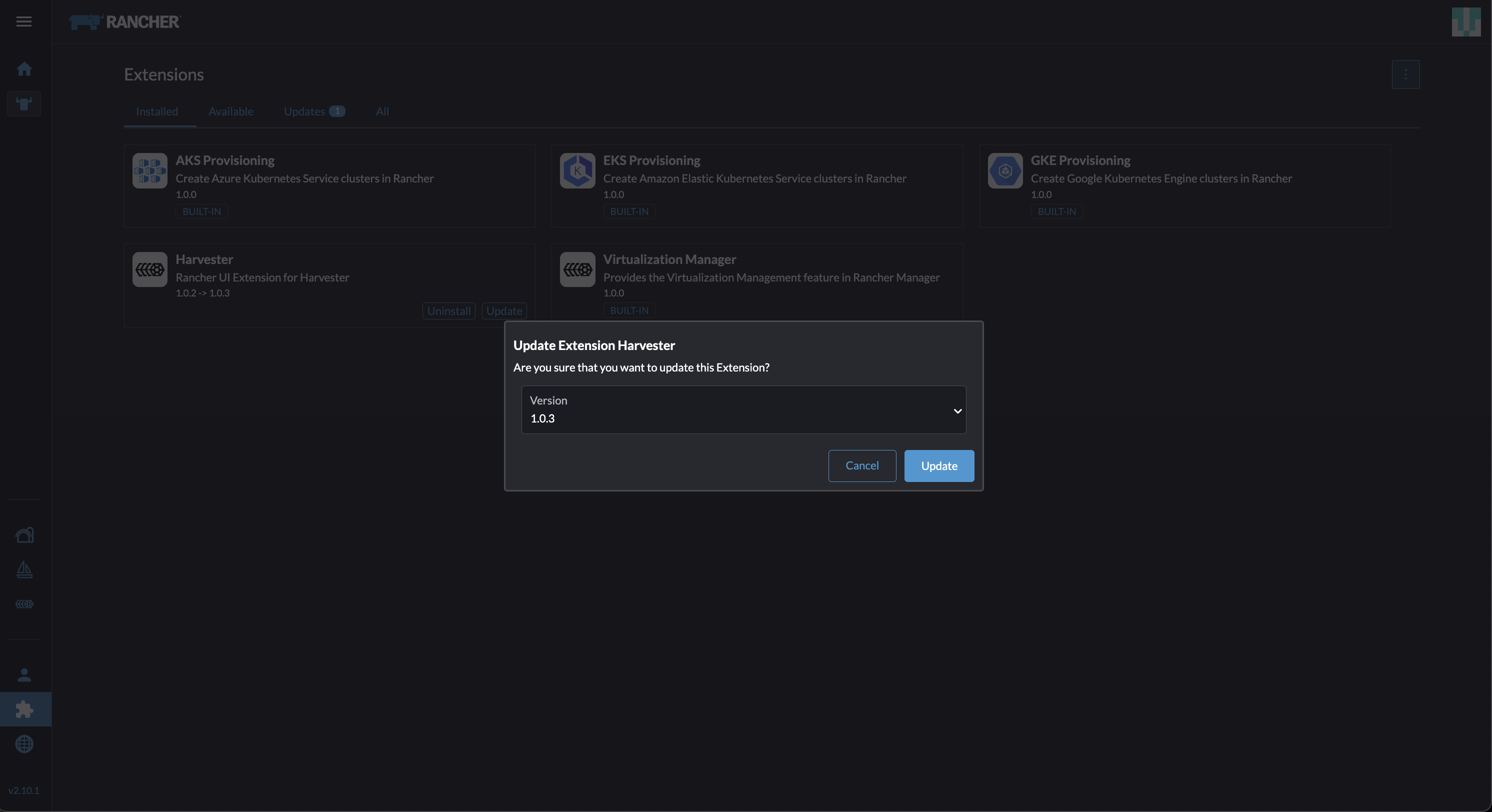 update harvester ui extension modal