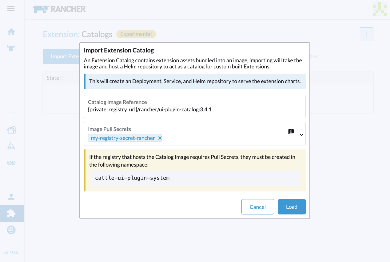 Rancher UI - Importar catálogo de extensiones