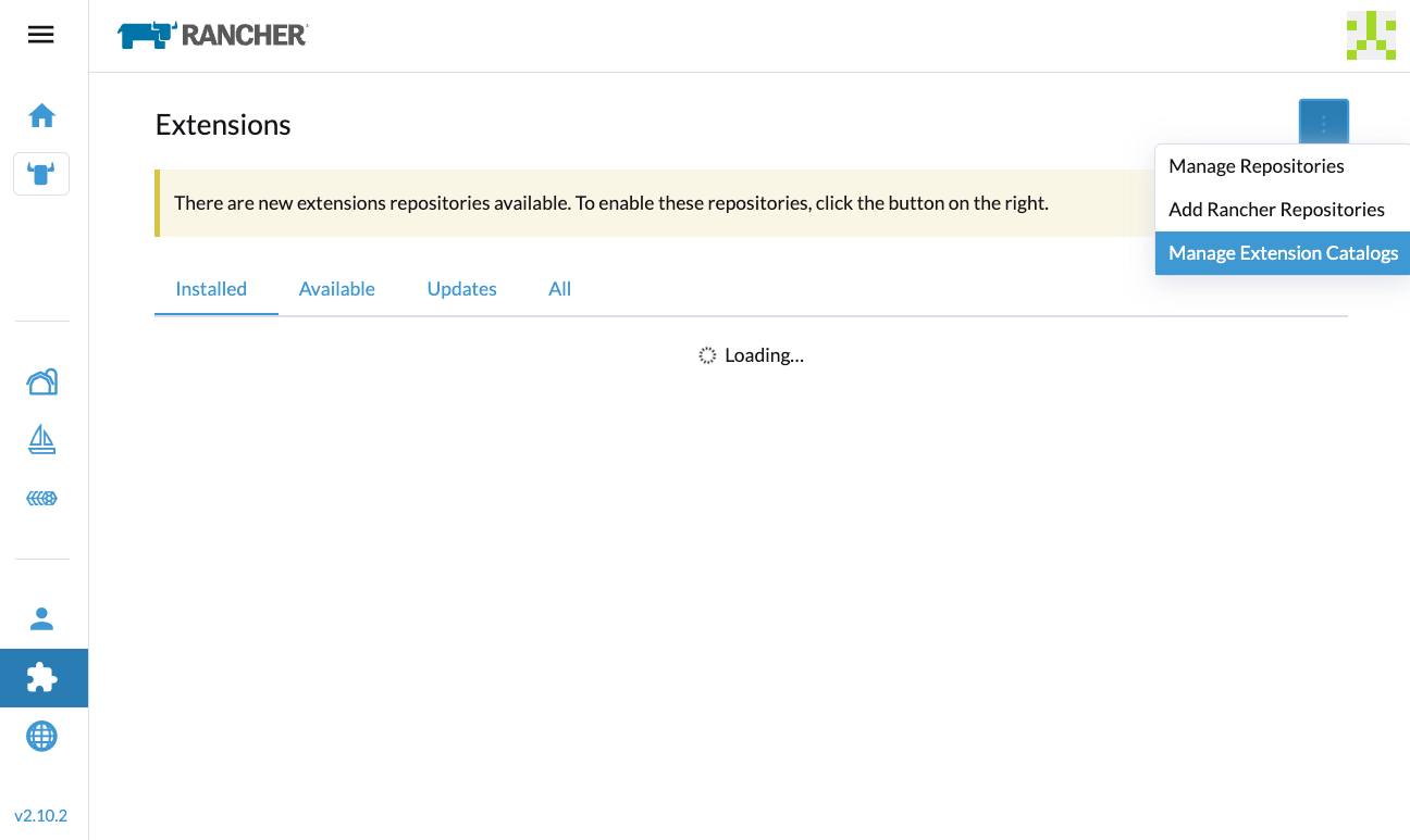Rancher UI - Gérer les catalogues d’extensions
