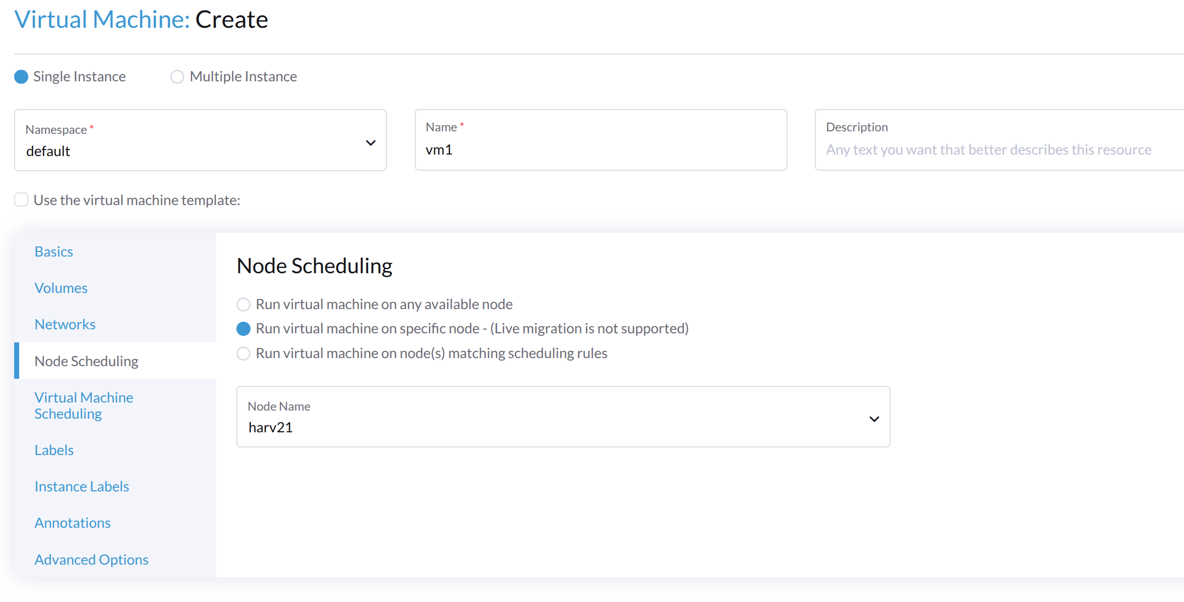 vm node scheduling