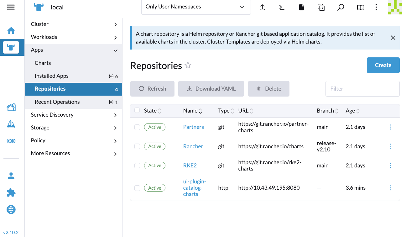 Rancher UI - Repositories