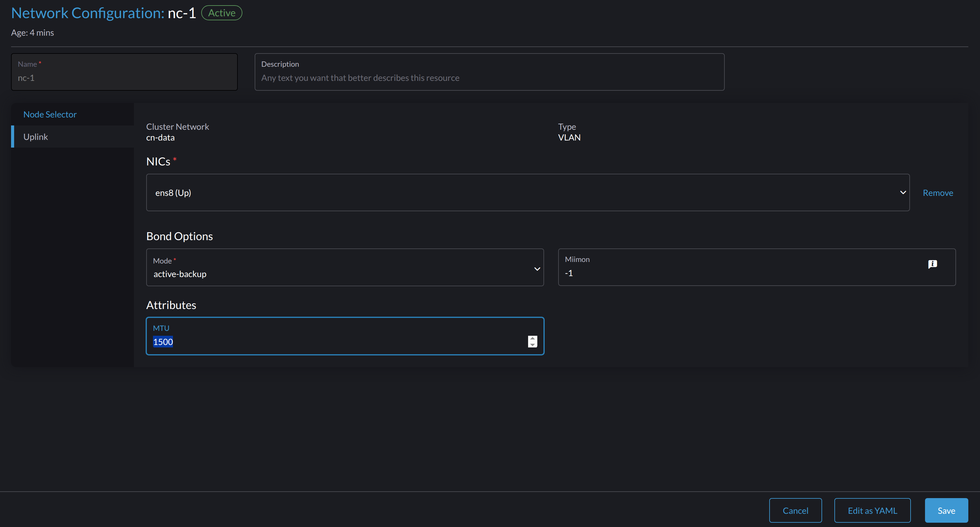 Network configuration uplink settings