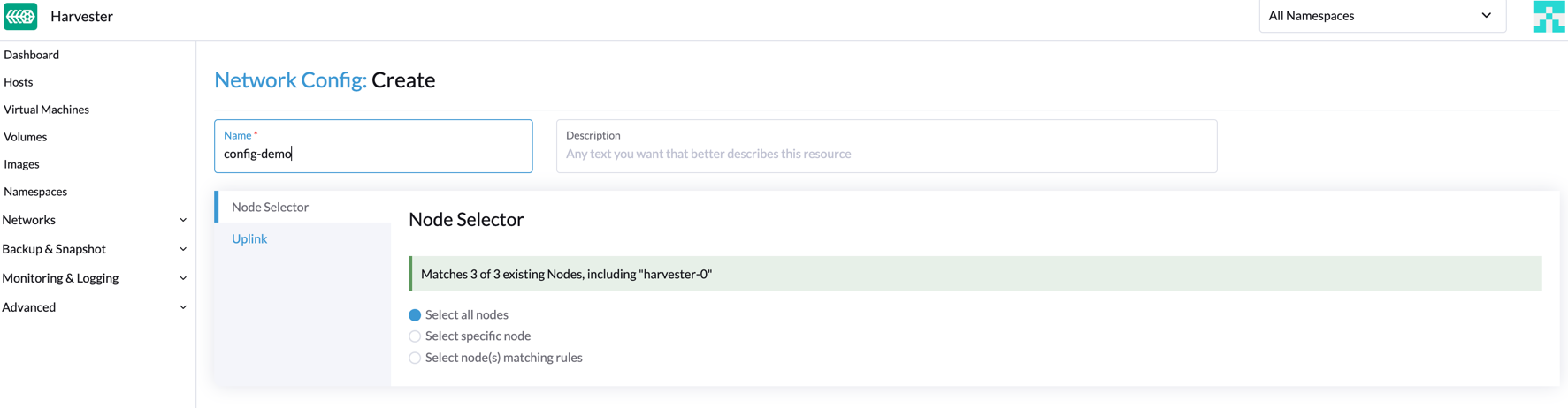 Network configuration node selector