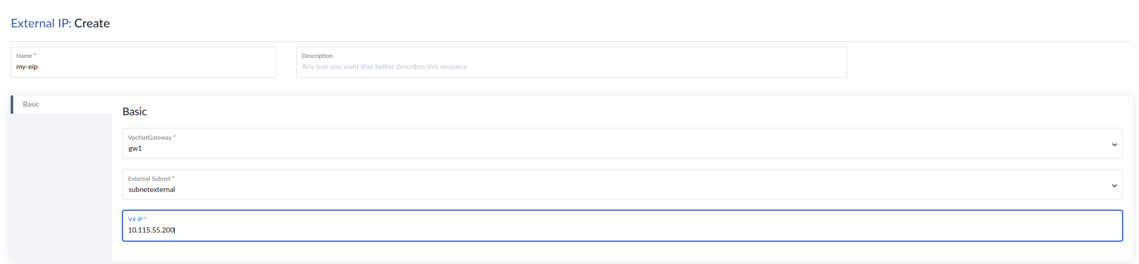 Creating an external IP
