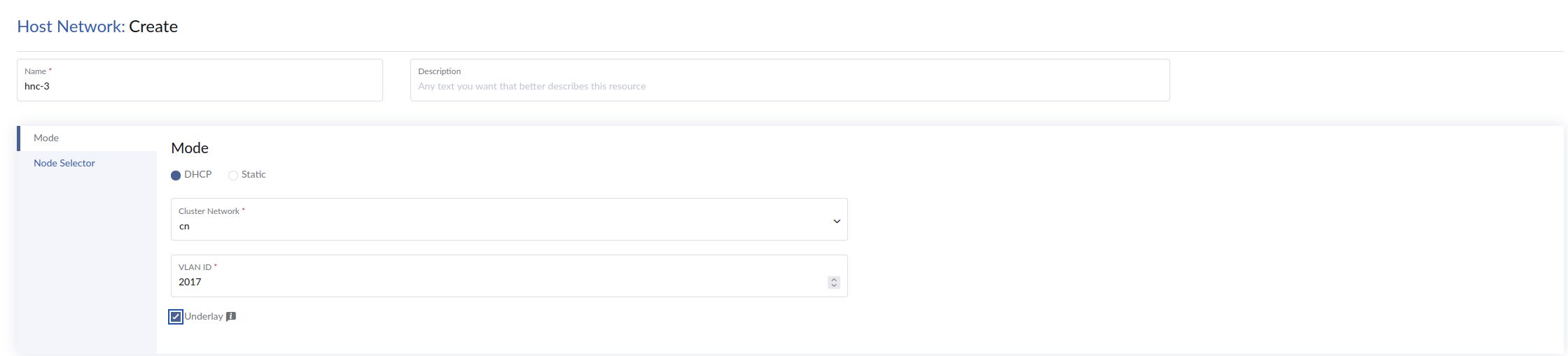 Underlay option for the host network