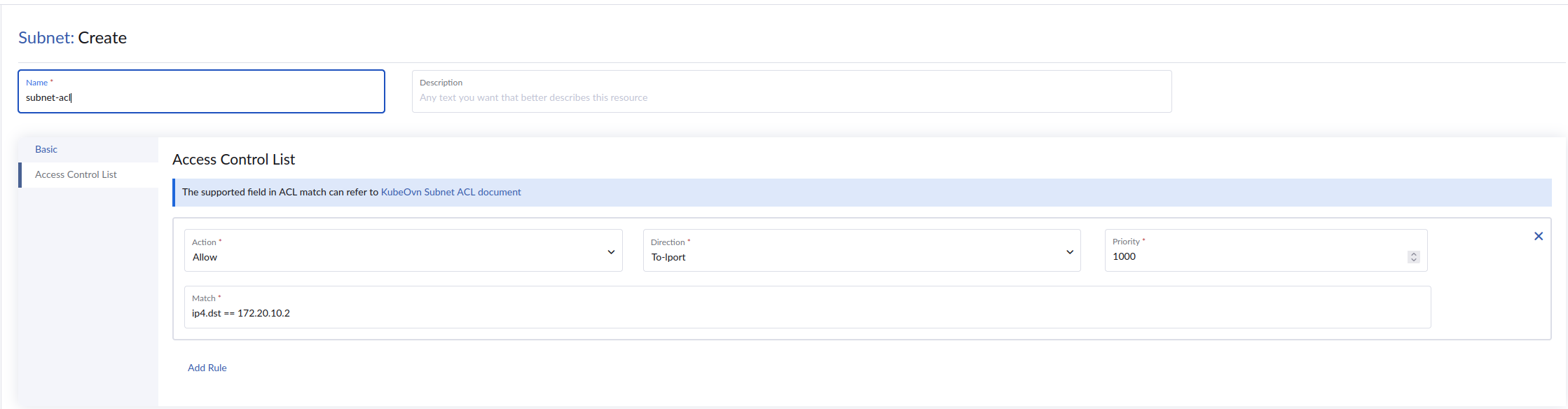 Subnet access control list