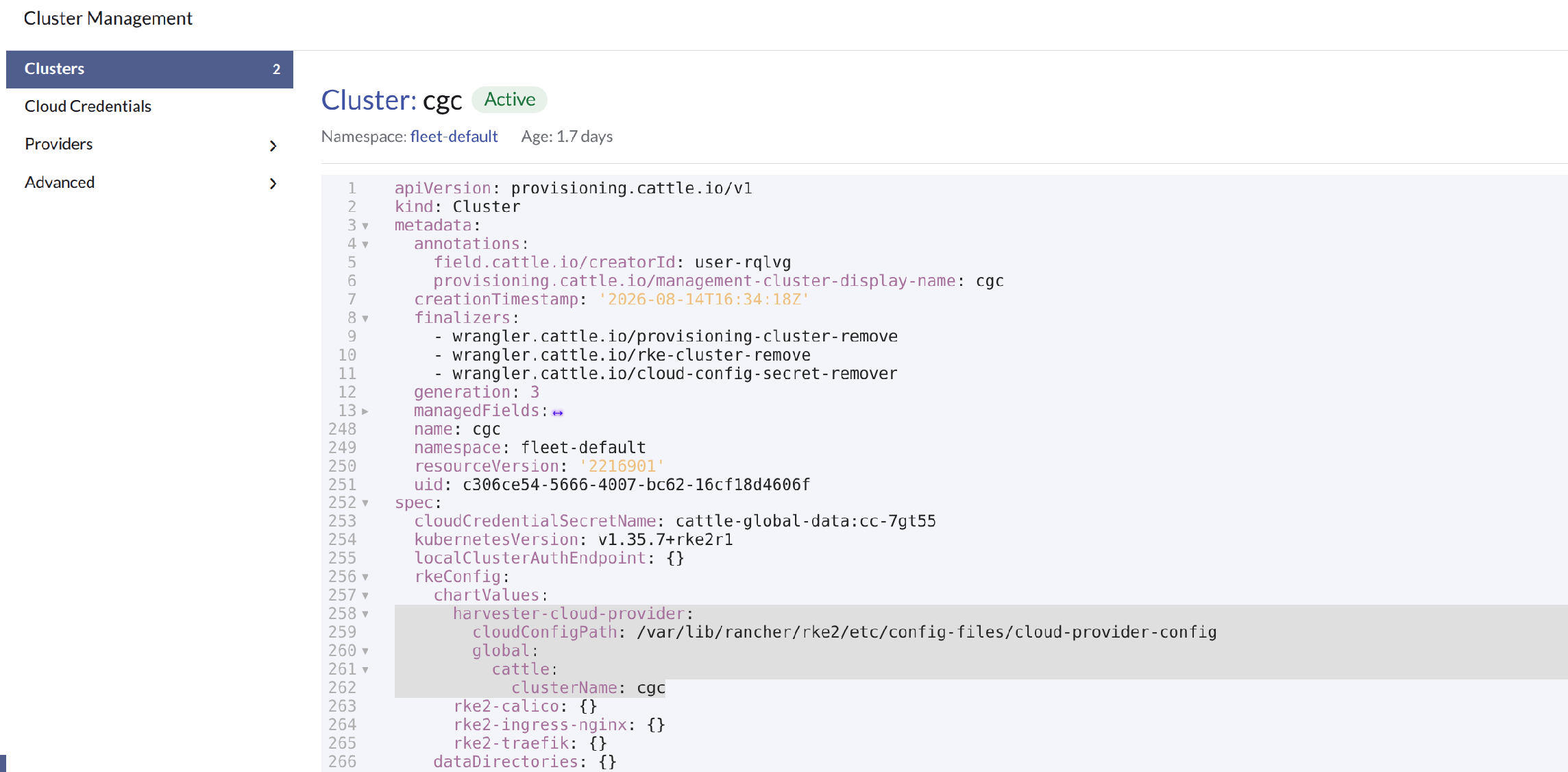 Rancher UI - Harvester Cloud Provider chart configuration path