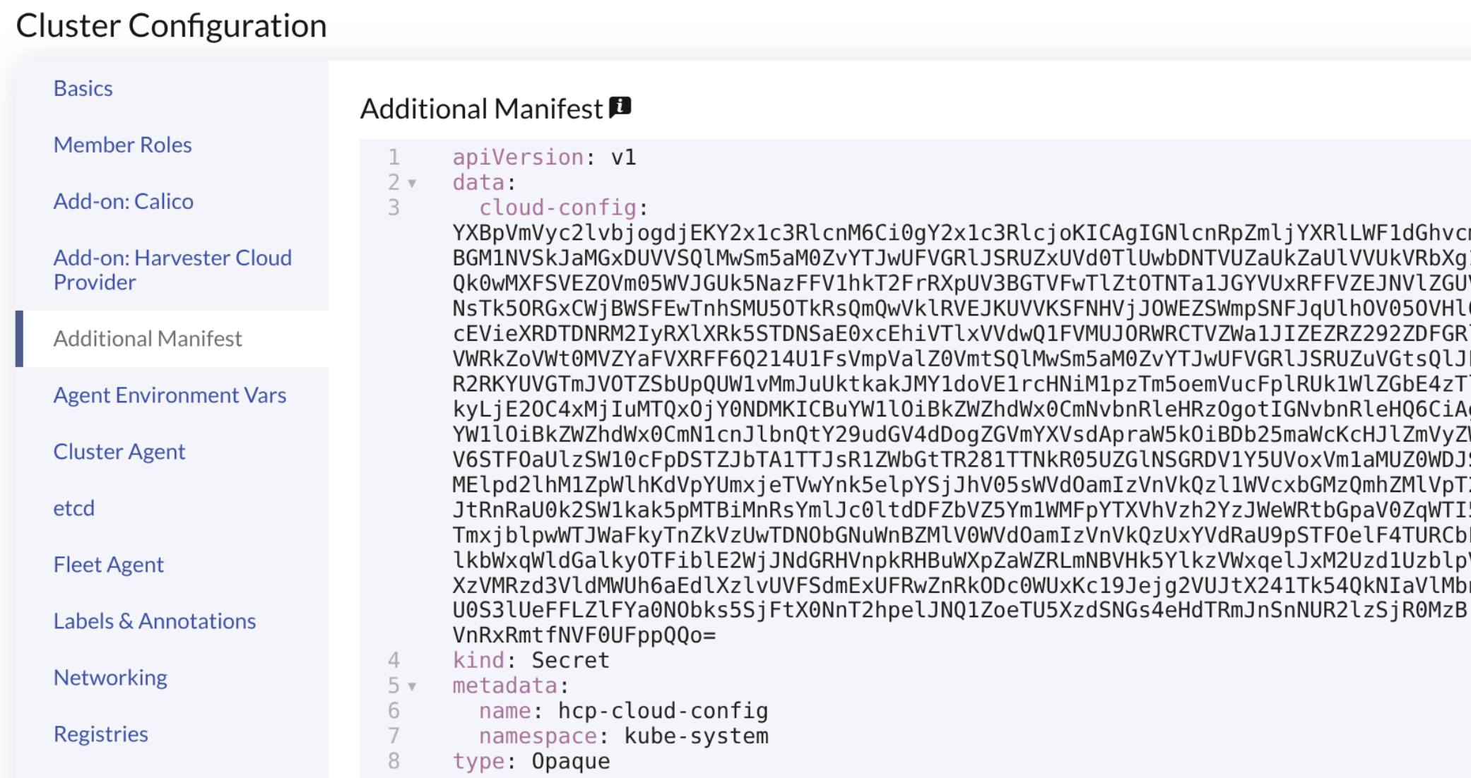 Rancher UI - Additional Manifest