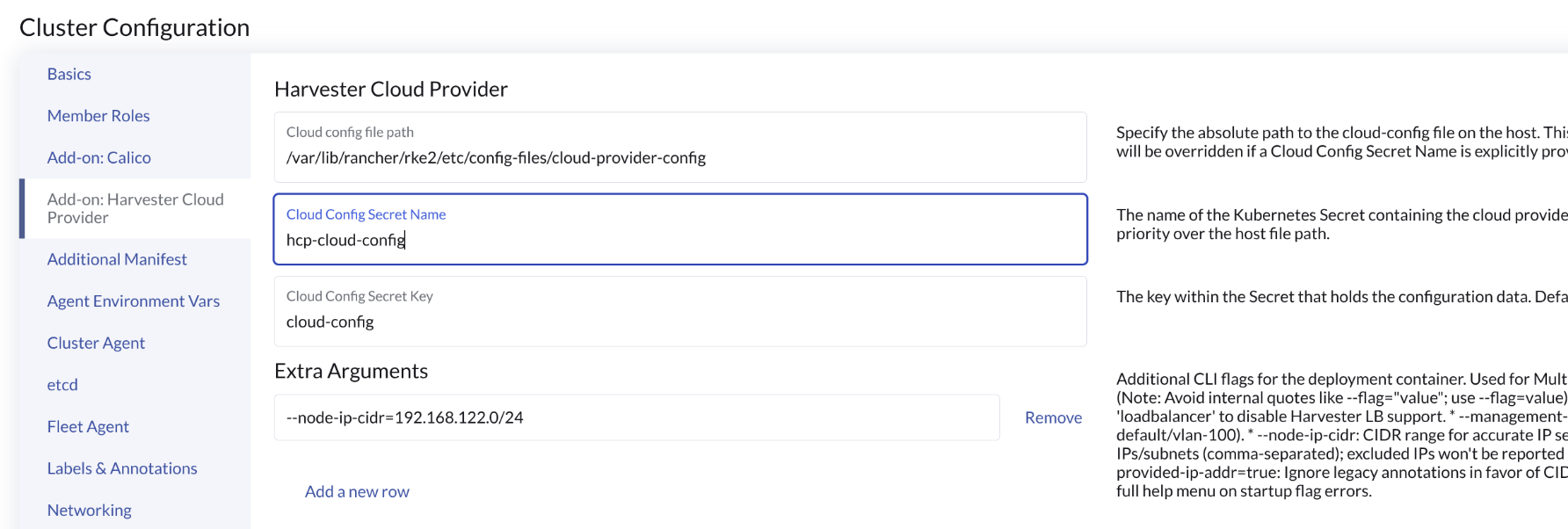 Rancher UI - Cloud Config Secret Name field