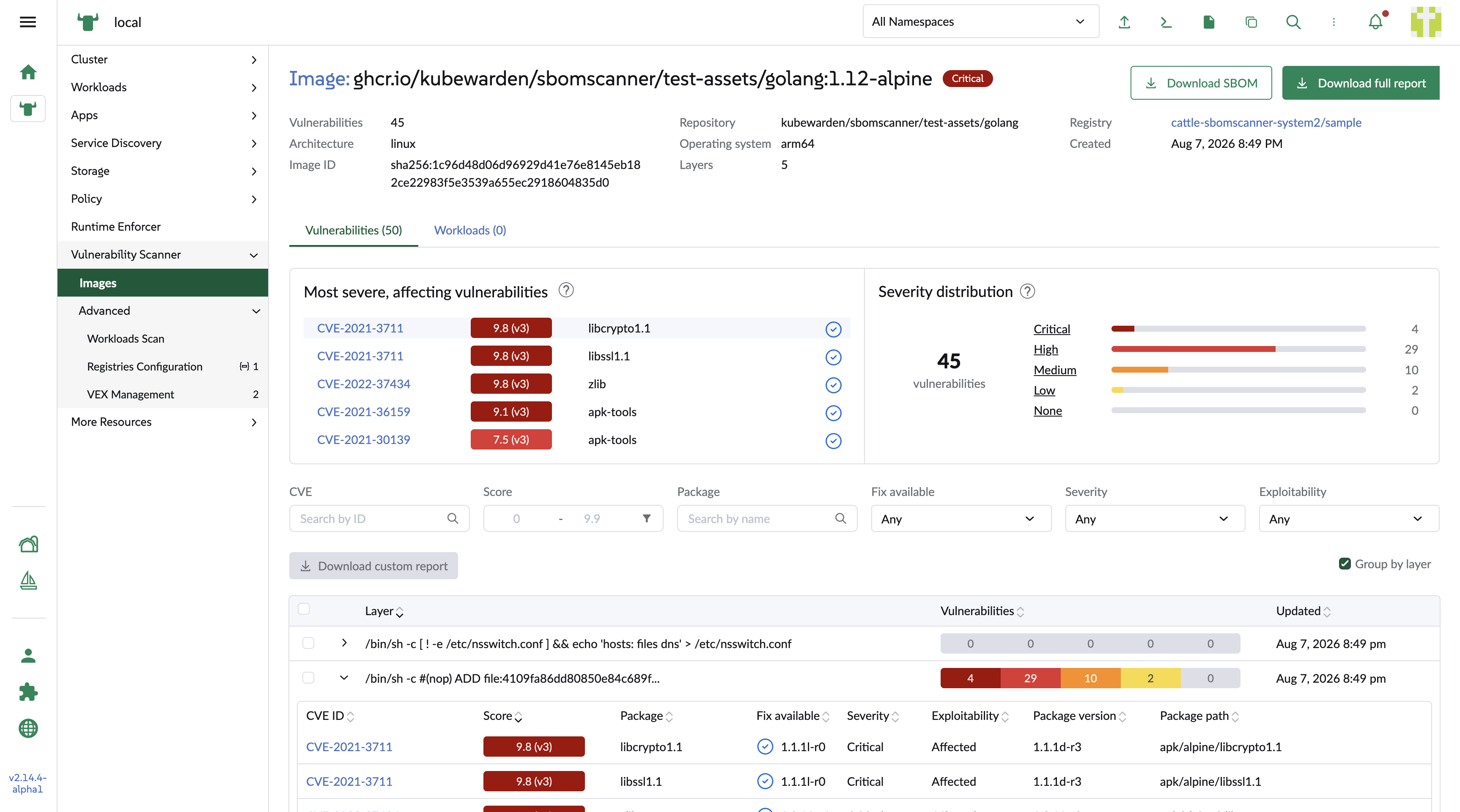 Layer-based vulnerability list