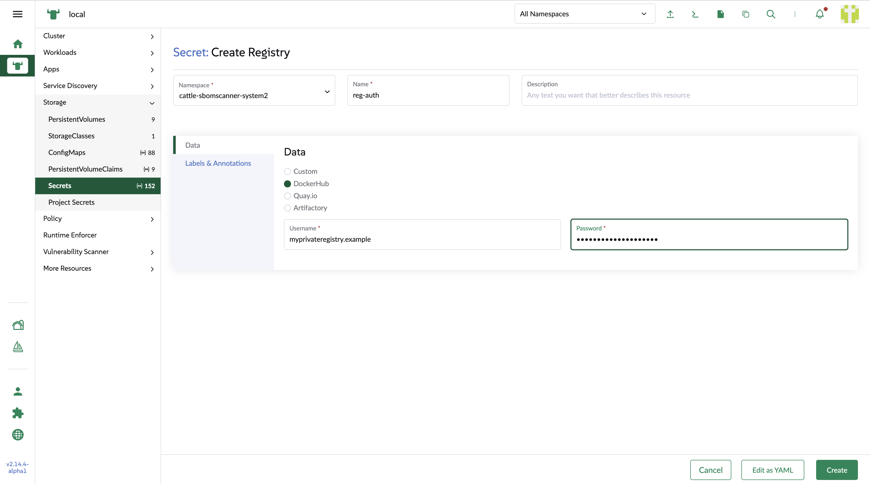 Entering registry credentials