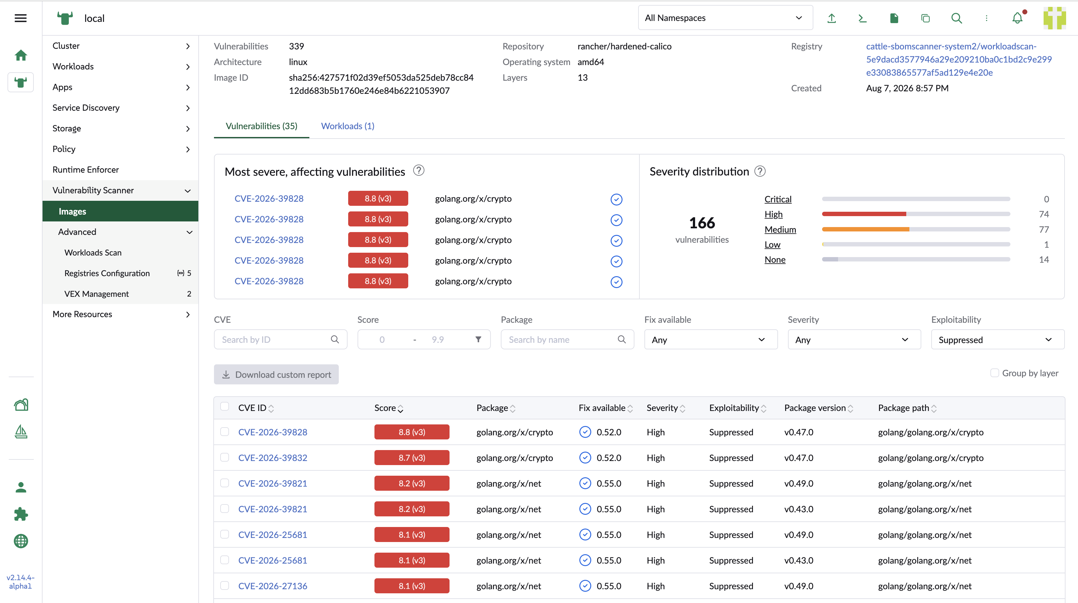 Suppressed CVEs in the scan results