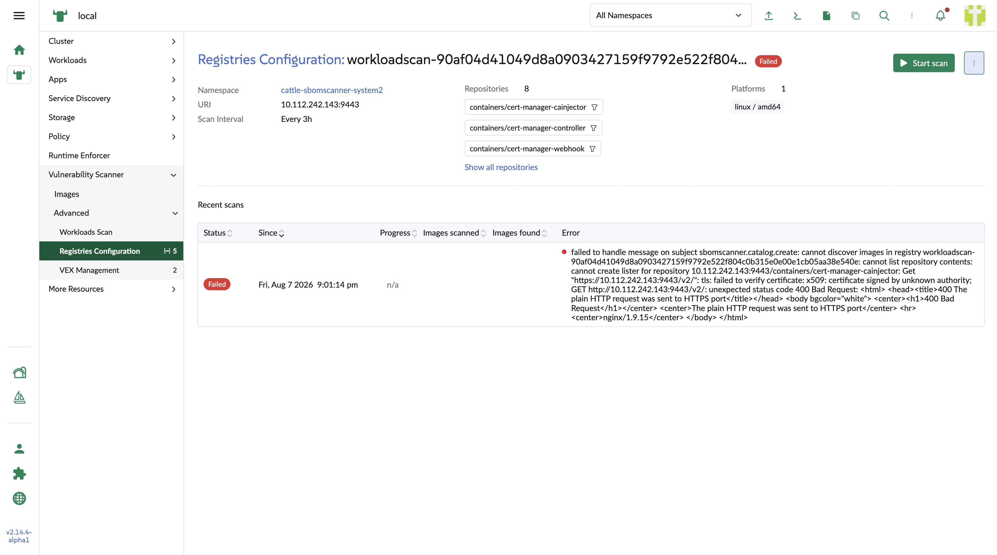 Workload scan registry detail