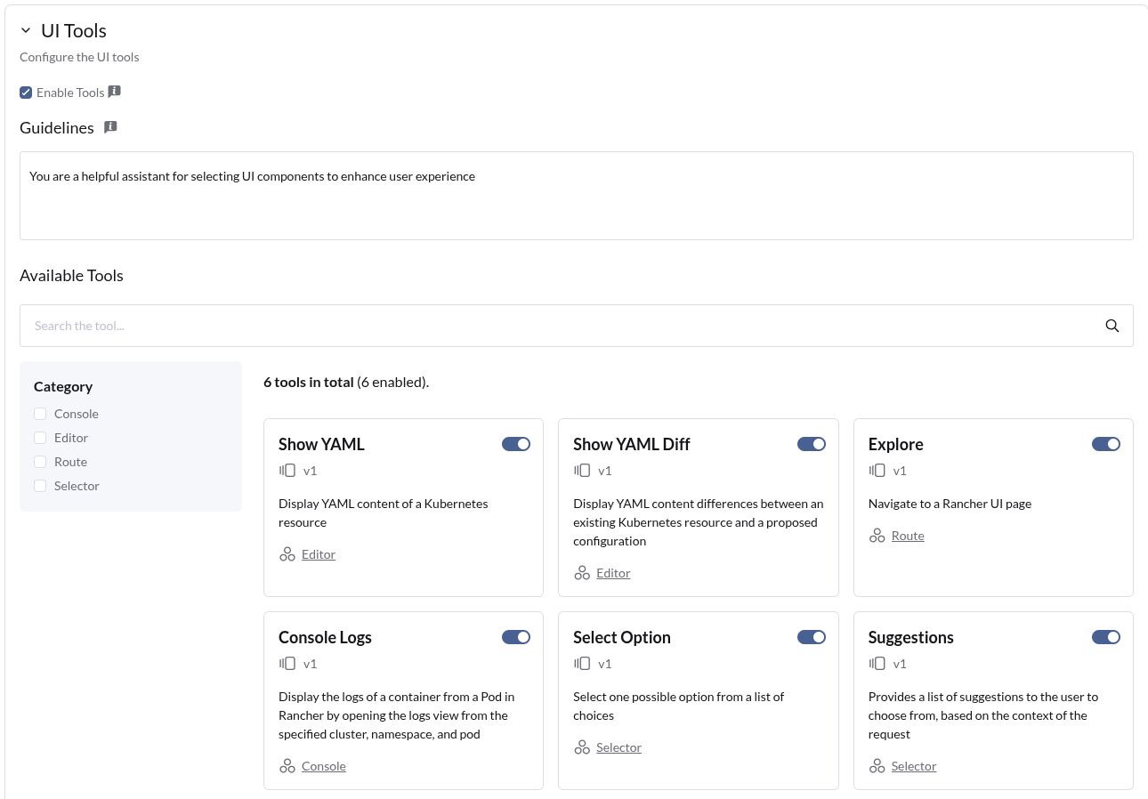 UI Tools settings