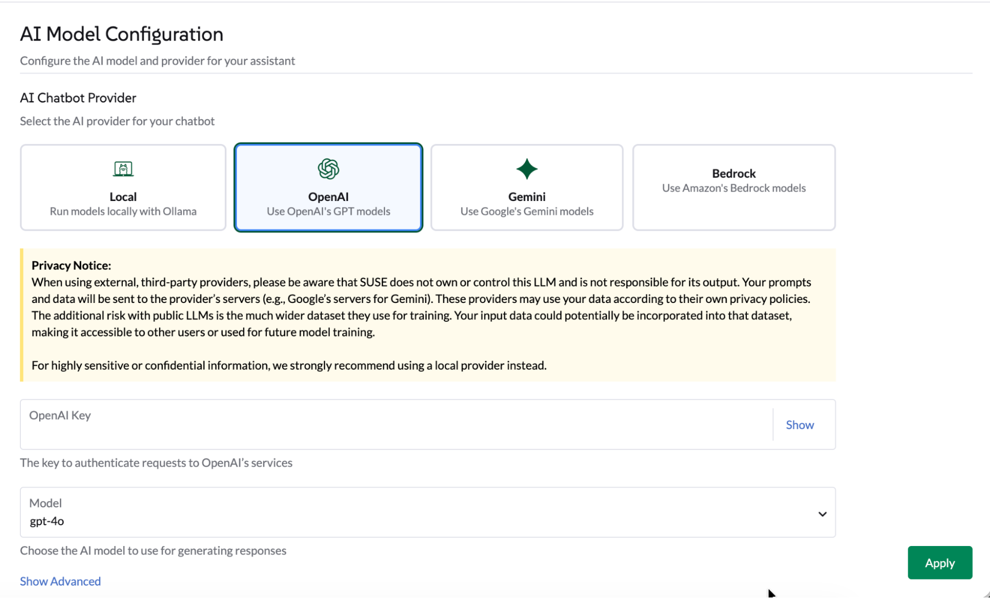 OpenAI 配置屏幕