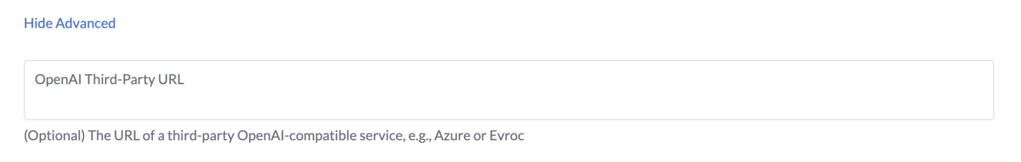 Pantalla de configuración de endpoint similar a OpenAI