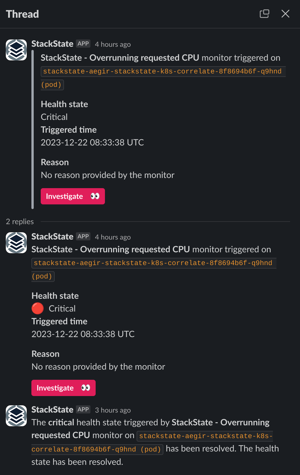 Slack thread example