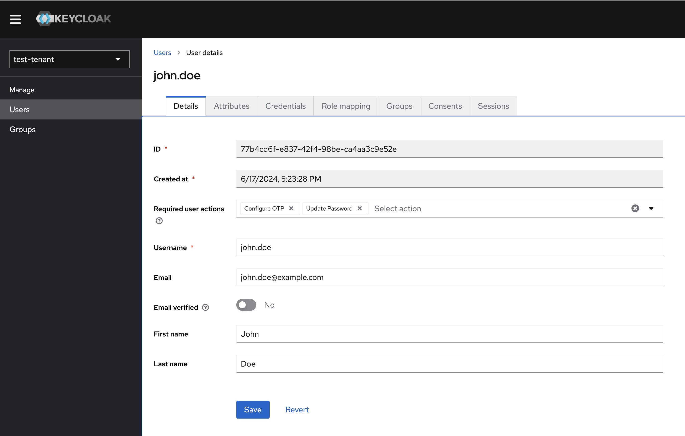 Keycloak Update User